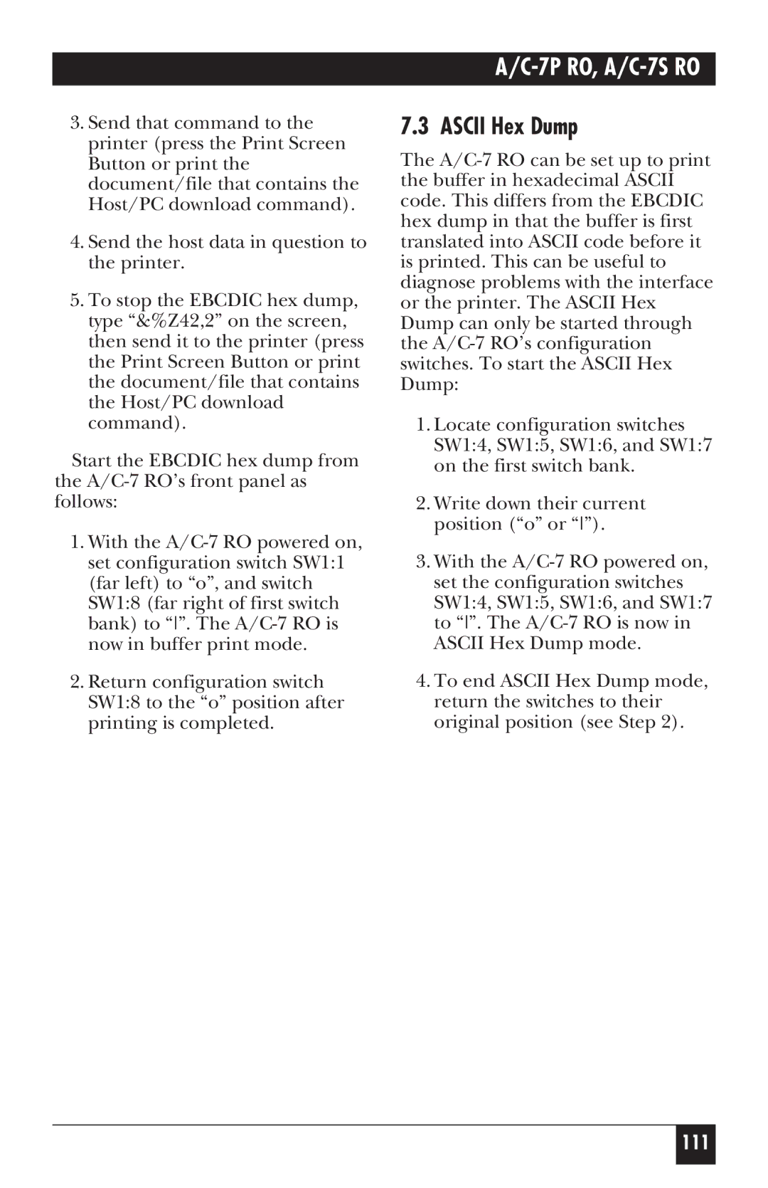 Black Box A/C-7S RO, A/C-7P RO manual Ascii Hex Dump 