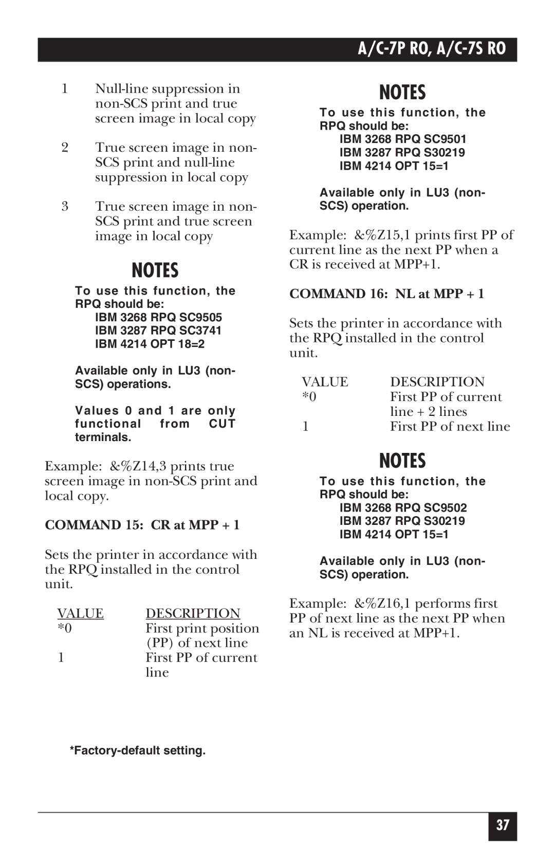 Black Box A/C-7S RO, A/C-7P RO manual Command 15 CR at MPP + 