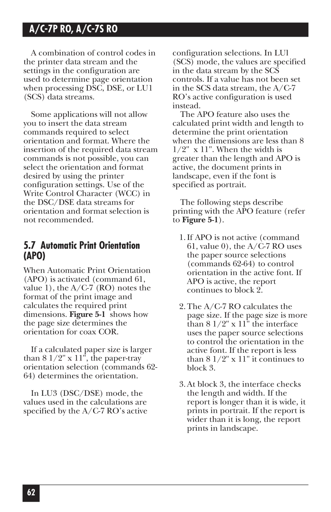 Black Box A/C-7P RO, A/C-7S RO manual Automatic Print Orientation APO 