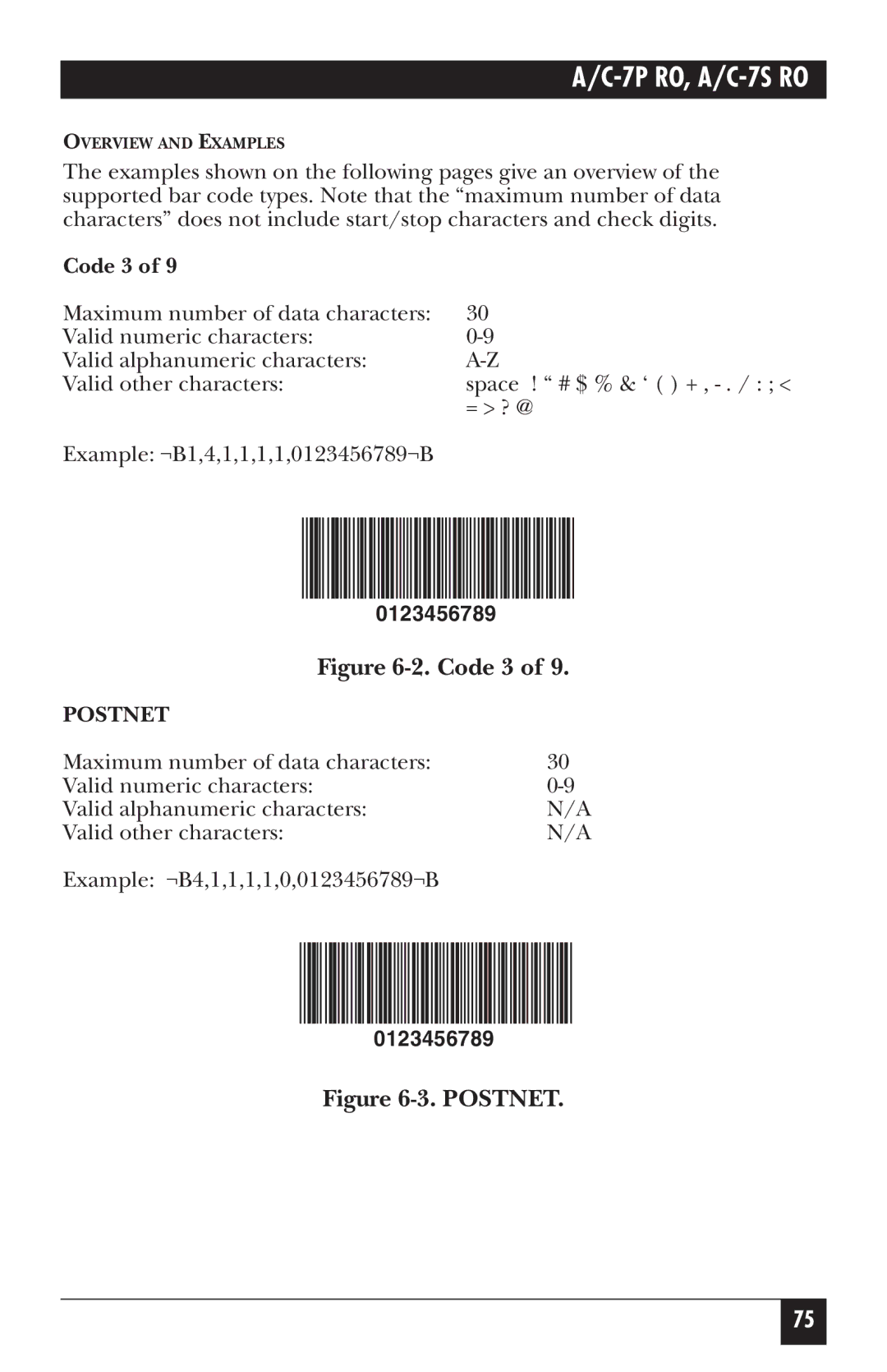 Black Box A/C-7S RO, A/C-7P RO manual Code 3, Postnet 