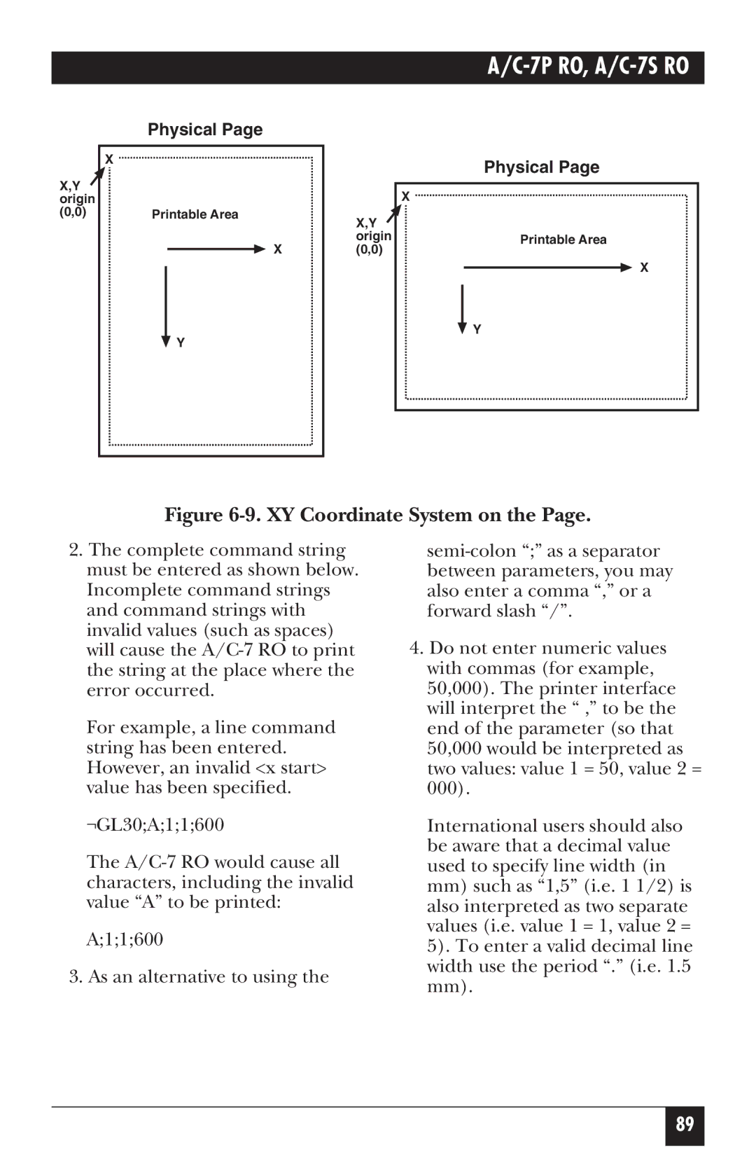 Black Box A/C-7S RO, A/C-7P RO manual XY Coordinate System on 