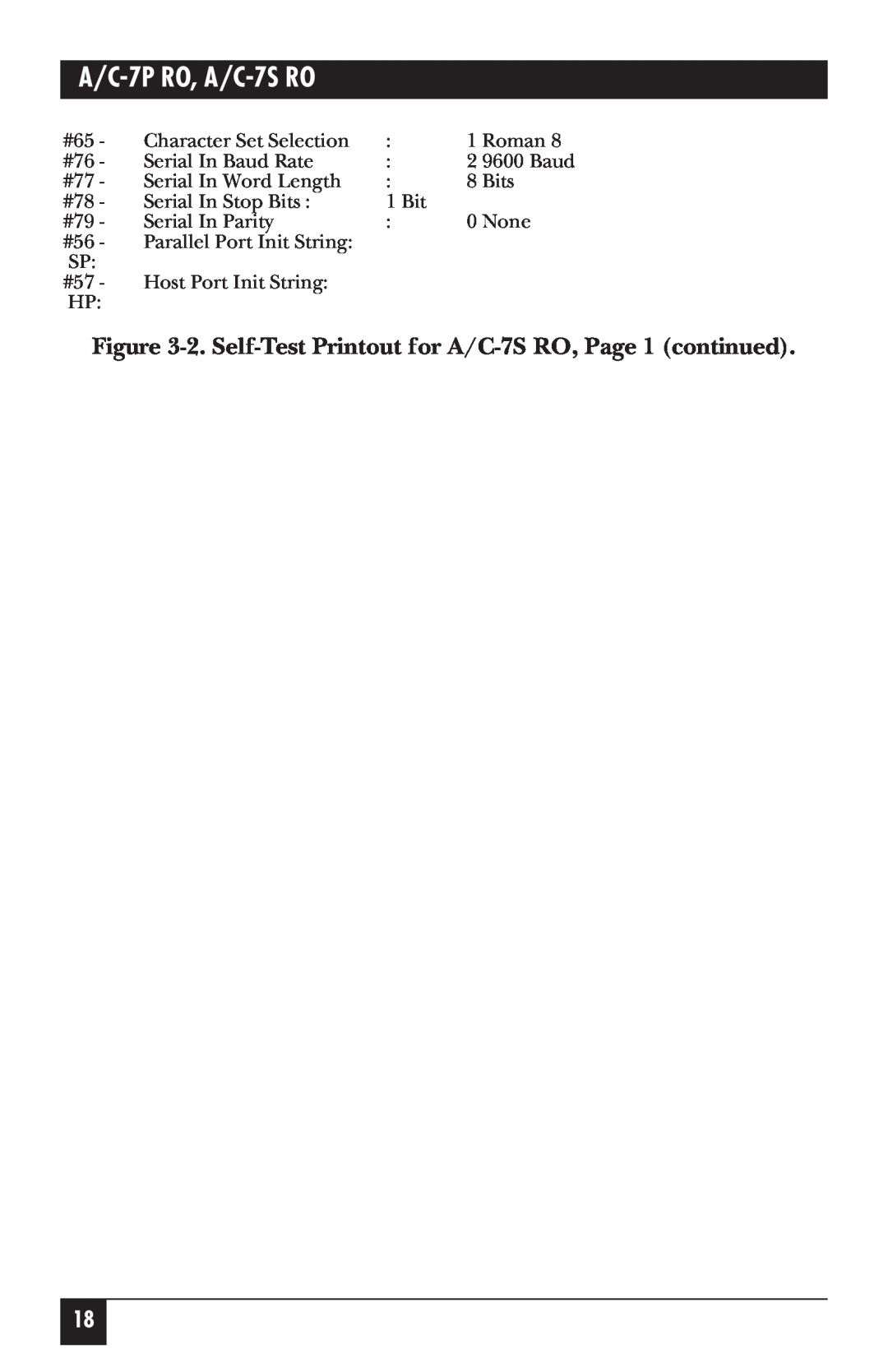 Black Box manual 2. Self-Test Printout for A/C-7S RO, Page 1 continued, A/C-7P RO, A/C-7S RO 