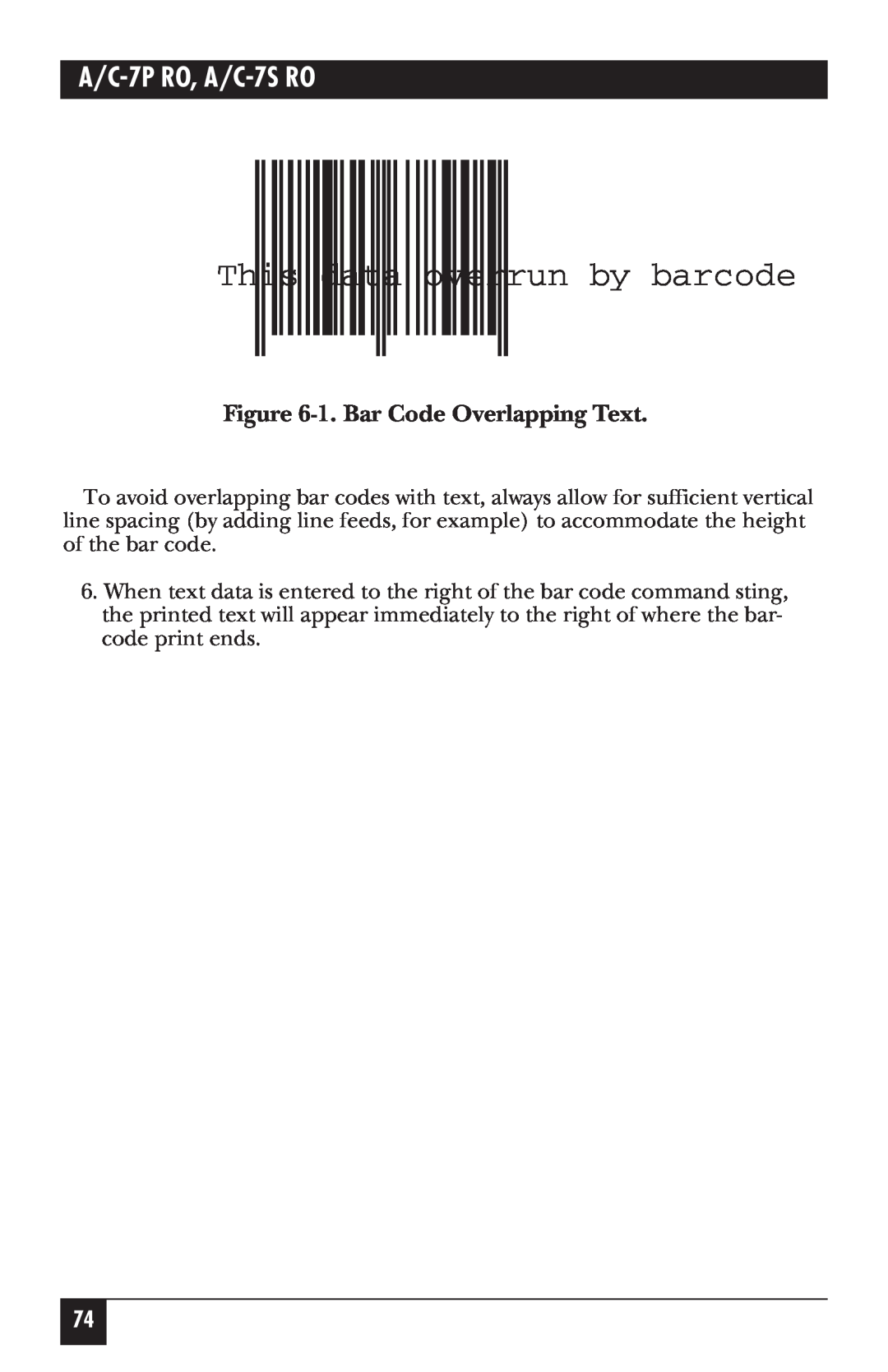 Black Box manual 1. Bar Code Overlapping Text, This data overrun by barcode, A/C-7P RO, A/C-7S RO 