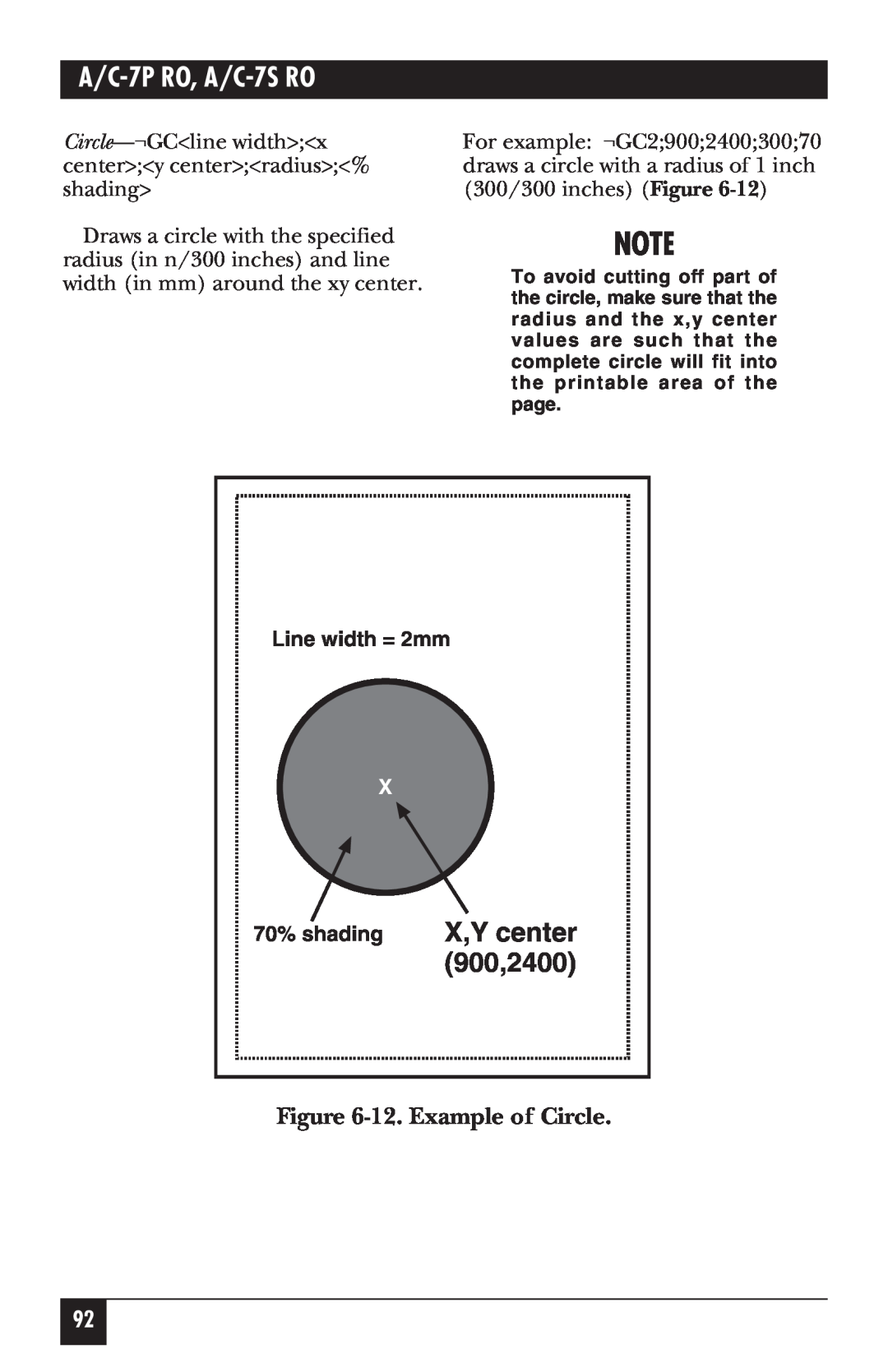 Black Box manual X,Y center, 900,2400, 12. Example of Circle, Line width = 2mm, 70% shading, A/C-7P RO, A/C-7S RO 