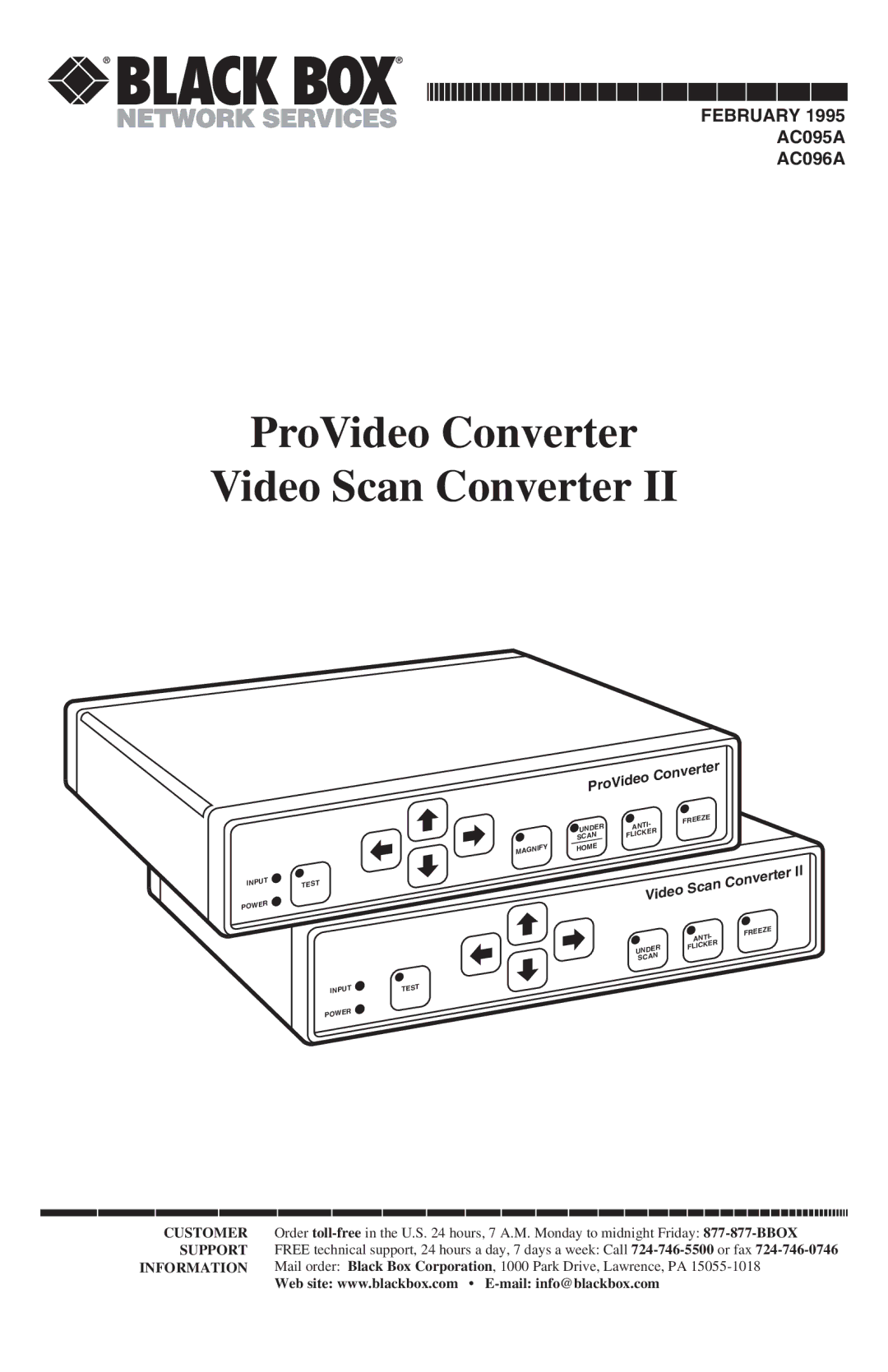 Black Box AC096A, AC095A manual ProVideo Converter Video Scan Converter 