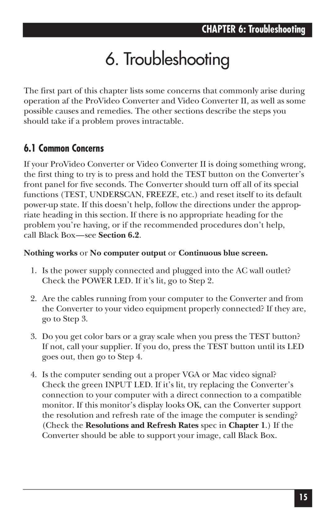 Black Box AC095A, AC096A manual Troubleshooting, Common Concerns 