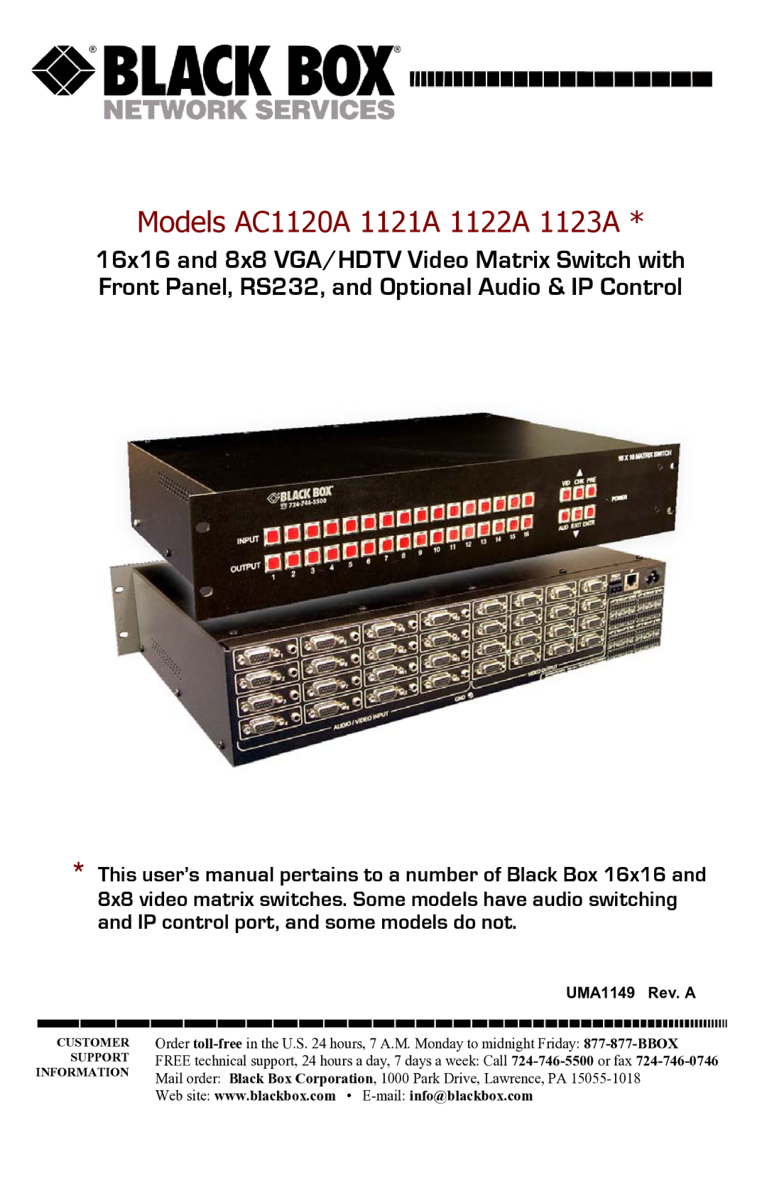 Black Box user manual Models AC1120A 1121A 1122A 1123A 