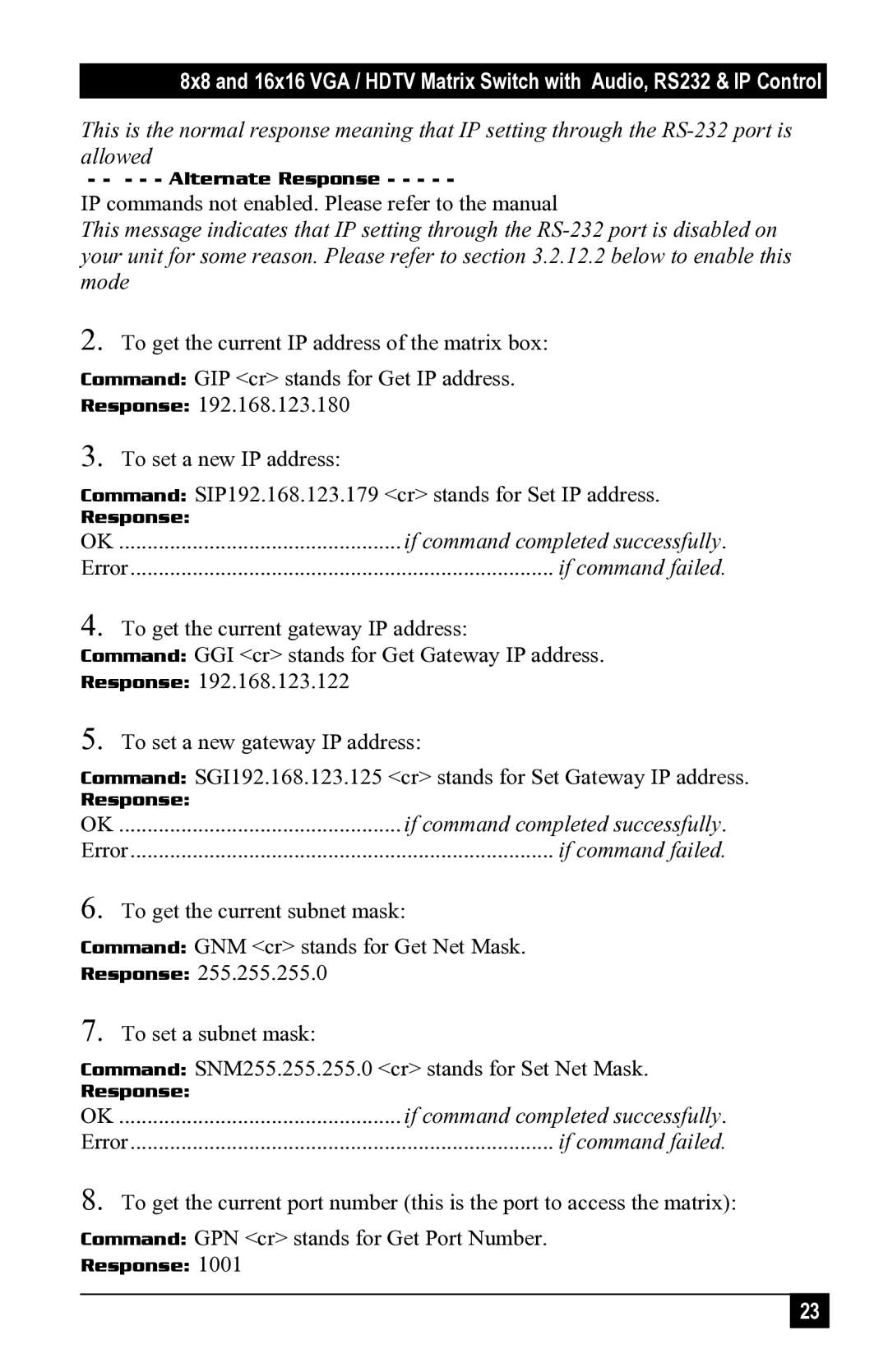 Black Box AC1120A, 1123A, 1121A, 1122A user manual If command completed successfully 