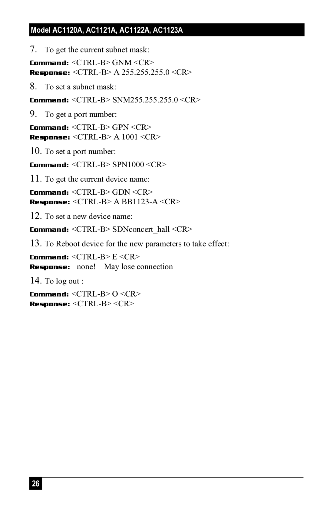 Black Box user manual Model AC1120A, AC1121A, AC1122A, AC1123A 