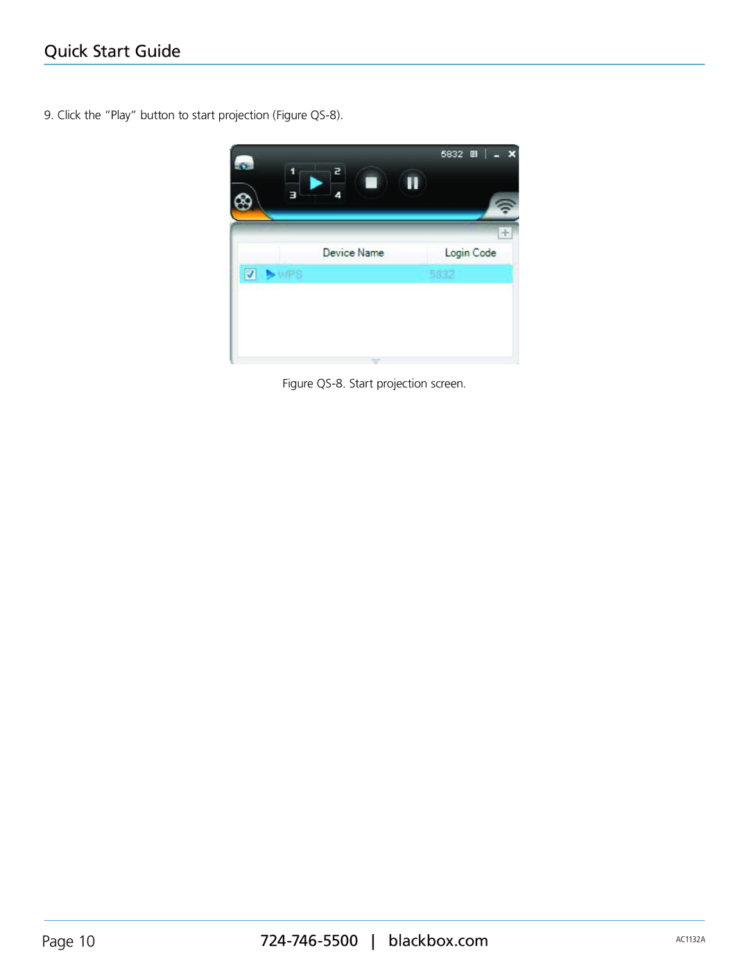 Black Box AC1132A, Wireless Video Presentation System III manual Figure QS-8. Start projection screen 