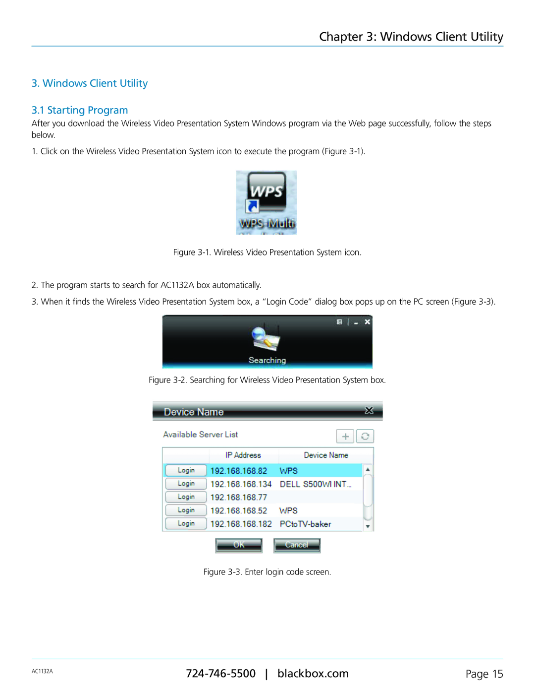 Black Box Wireless Video Presentation System III, AC1132A manual Windows Client Utility Starting Program 