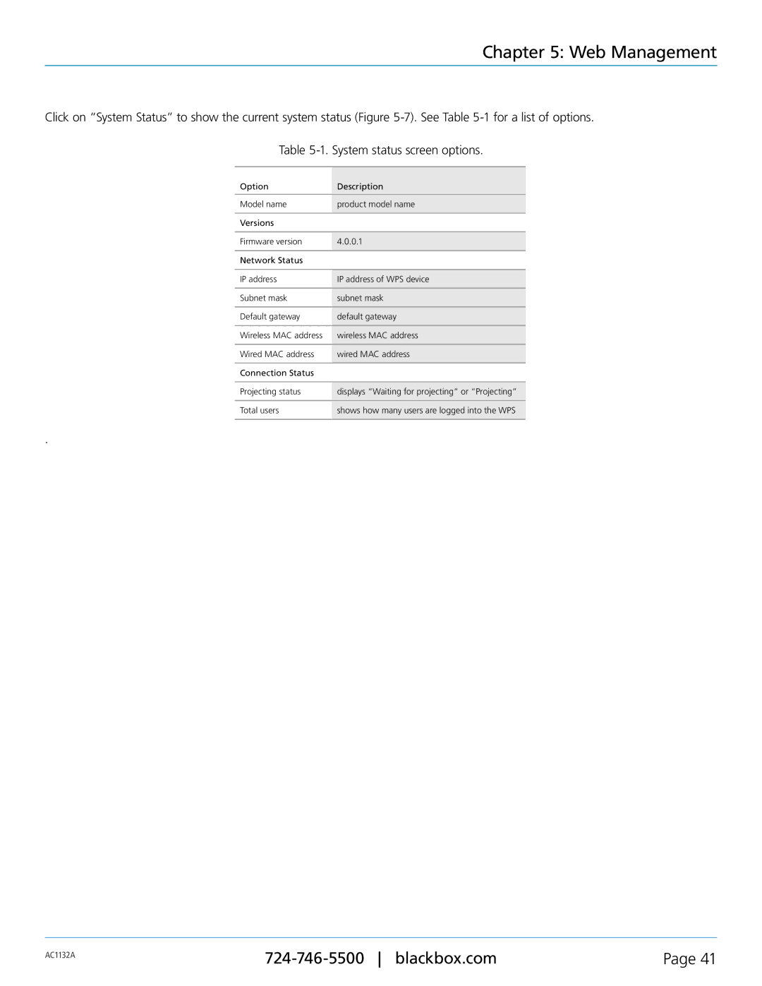 Black Box Wireless Video Presentation System III, AC1132A manual Web Management 