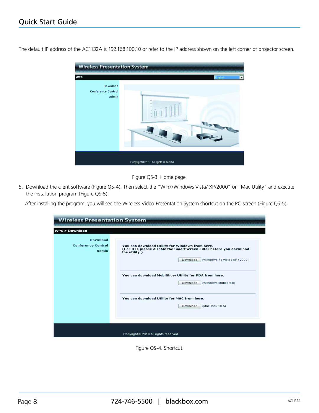 Black Box AC1132A, Wireless Video Presentation System III manual Figure QS-4. Shortcut 