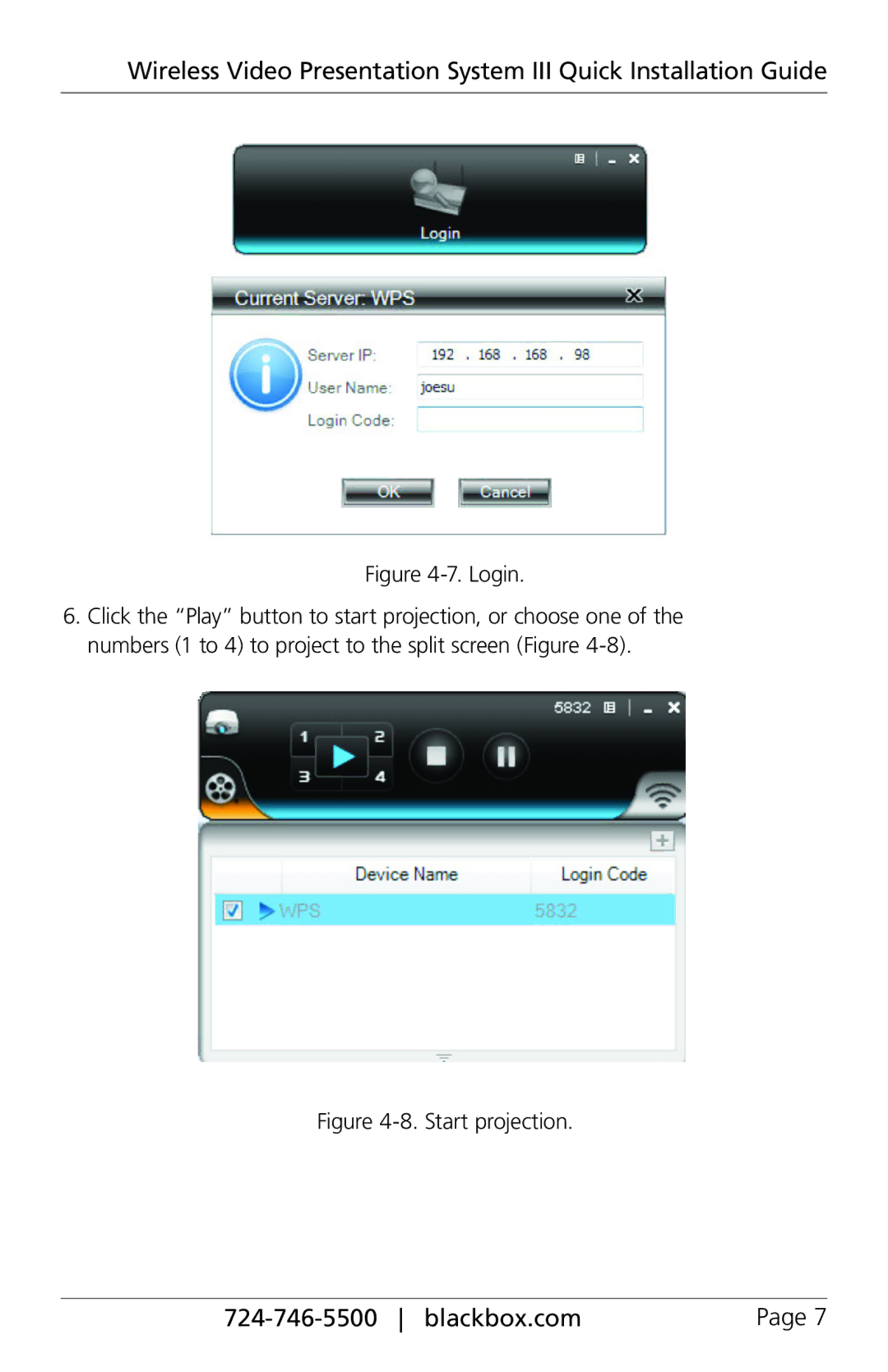 Black Box AC1132A manual Start projection 