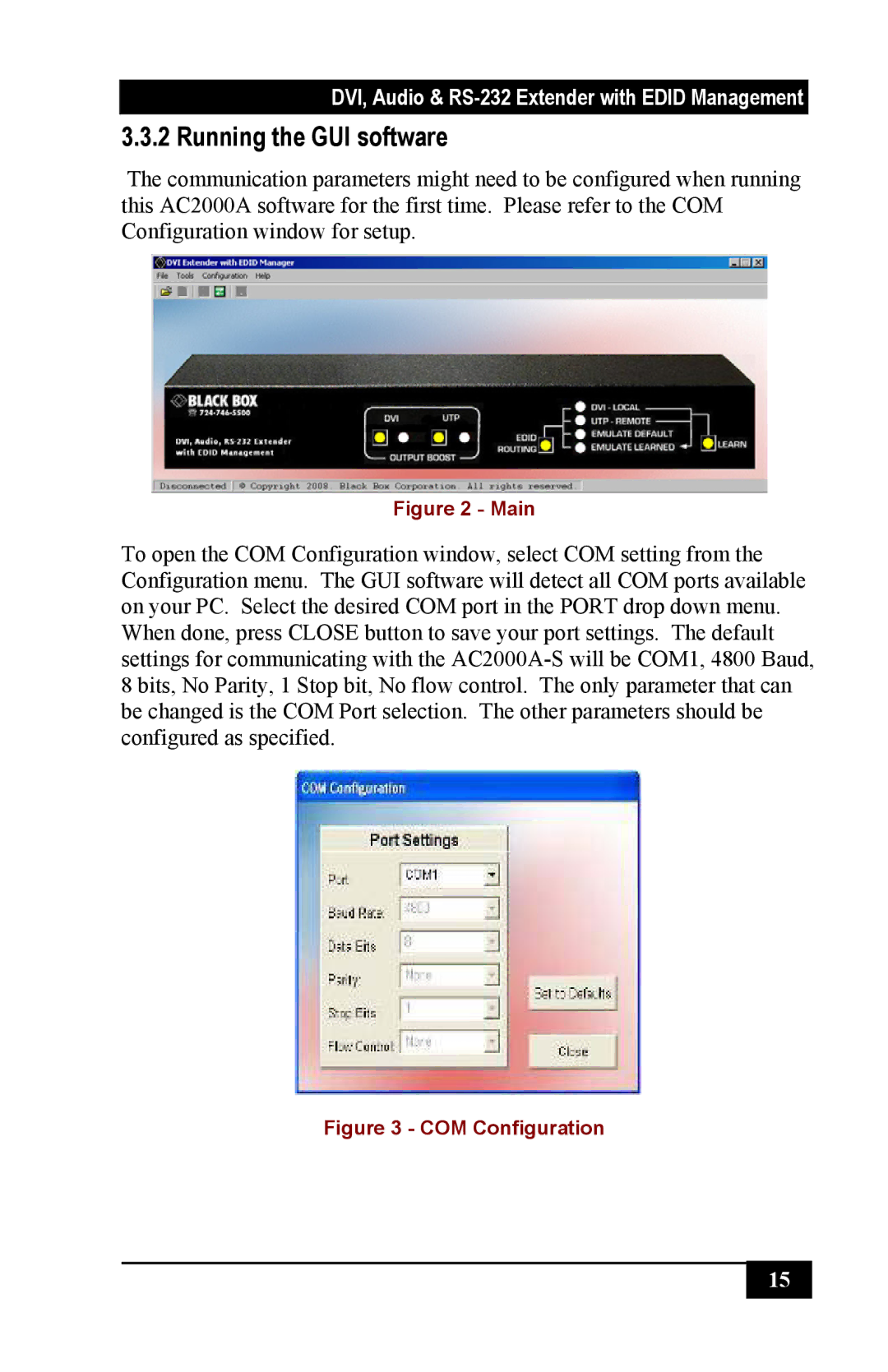 Black Box DVI, Audio, RS-232 Extender with EDID Management, AC2000A manual Running the GUI software, Main 