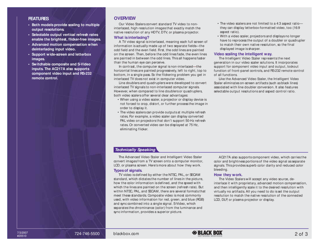 Black Box AC215A manual Overview, What is interlacing?, Video scaling the intelligent way, Types of signals, How they work 