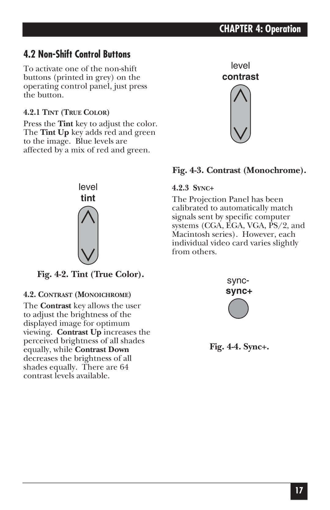 Black Box AC401A, AC400A manual Non-Shift Control Buttons, Tint, Contrast, Sync+ 