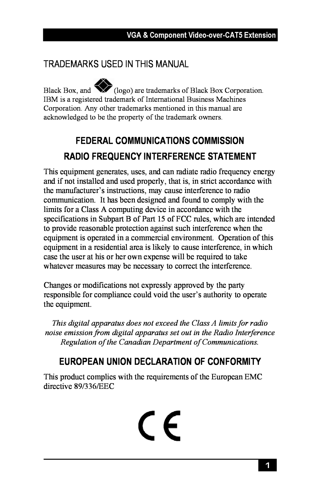 Black Box AC504A-CP manual Federal Communications Commission, Radio Frequency Interference Statement 