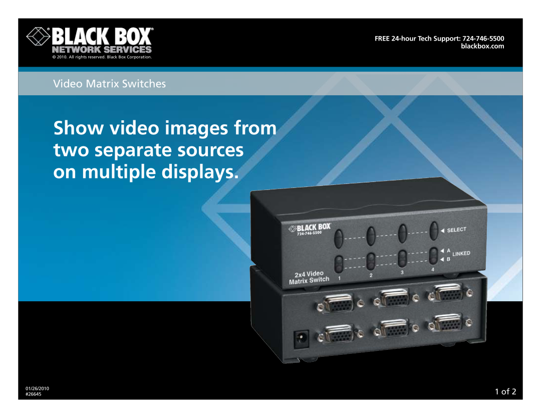 Black Box specifications Introduction, Features, Specifications, AC508A 2 In 4 Out AC509A 2 In 8 Out, Pin #, Signal 