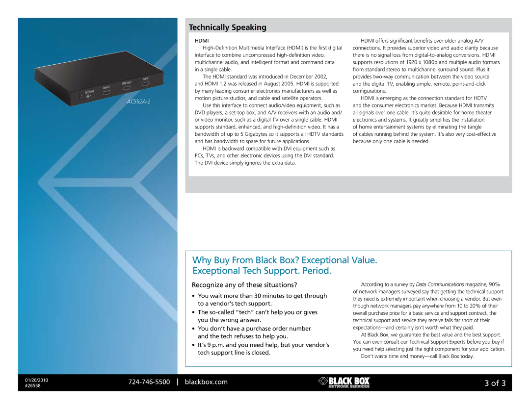 Black Box AC552A-4, AC552A-2, 26558 manual Technically Speaking, Recognize any of these situations? 