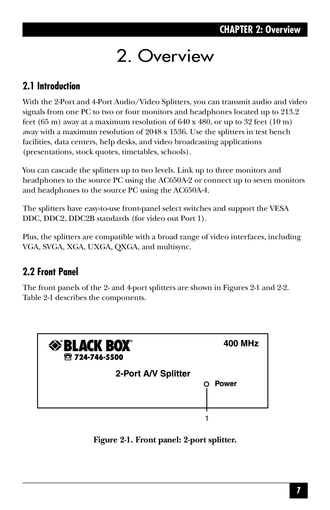 Black Box AC650A-4-UK, AC650A-2-EU, AC650A-2-UK, AC650A-4-EU manual Overview, Introduction, Front Panel 