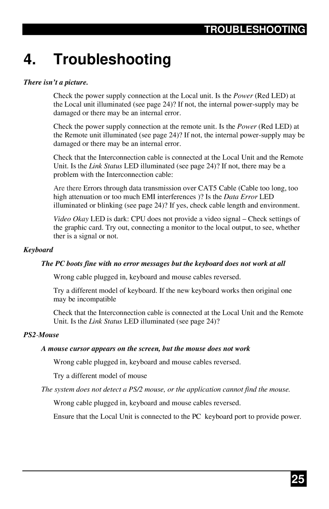 Black Box ACS4201A, ACS1009A manual Troubleshooting, There isn’t a picture 