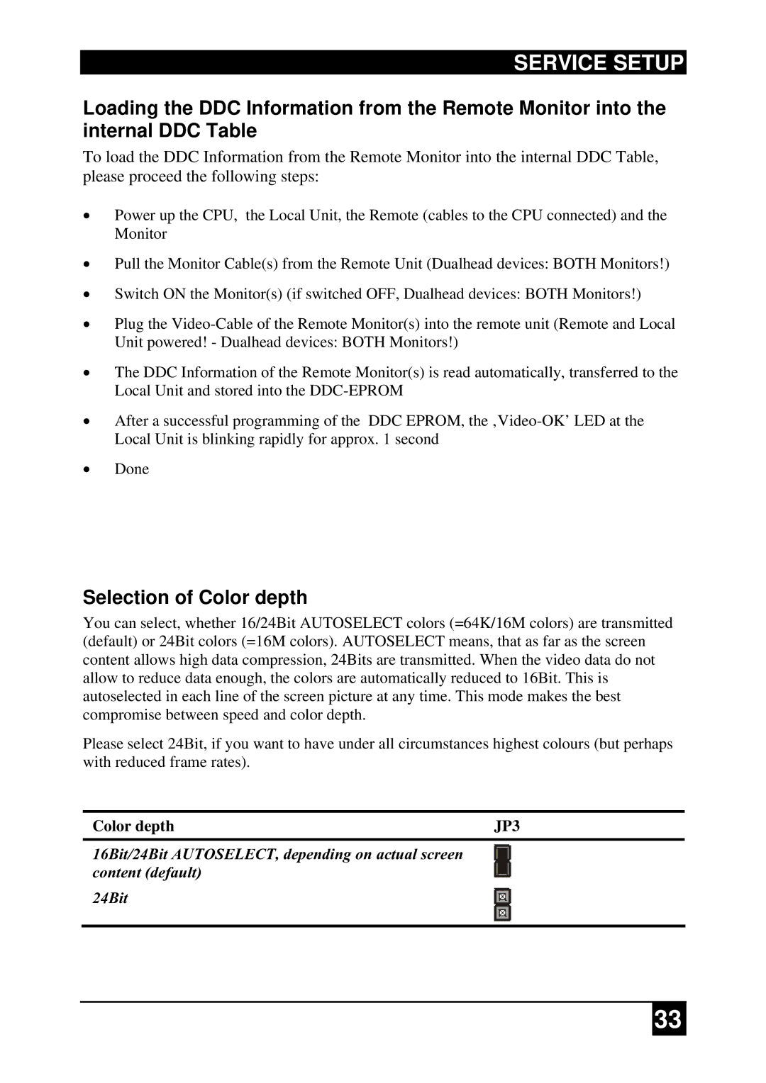 Black Box ACS4022A-R2-xx ACS4201A-R2-xx, ACS2009A-R2-xx, ACS4222A-R2-xx manual Selection of Color depth 