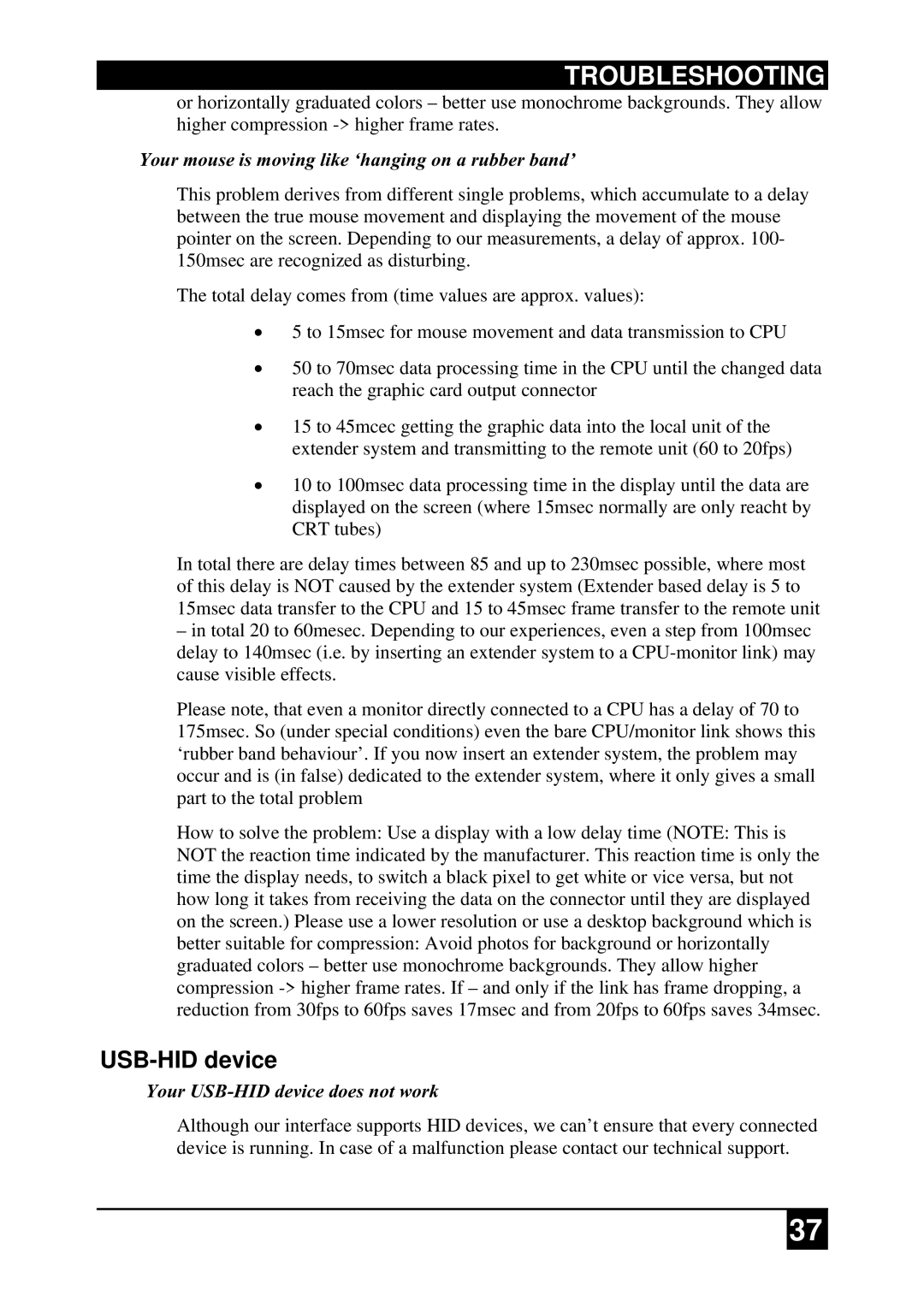 Black Box ACS4222A-R2-xx, ACS2009A-R2-xx manual USB-HID device, Your mouse is moving like ‘hanging on a rubber band’ 