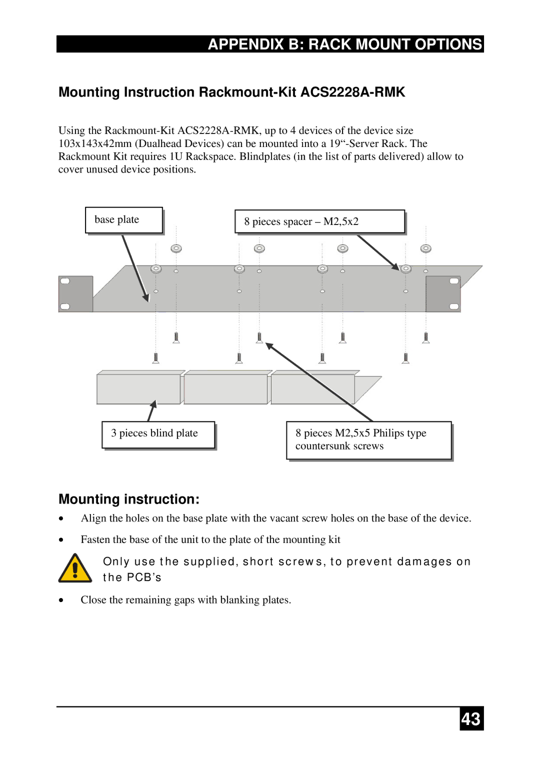 Black Box ACS4222A-R2-xx, ACS2009A-R2-xx, ACS2228A-R2-xx ACS4001A-R2-xx Mounting Instruction Rackmount-Kit ACS2228A-RMK 