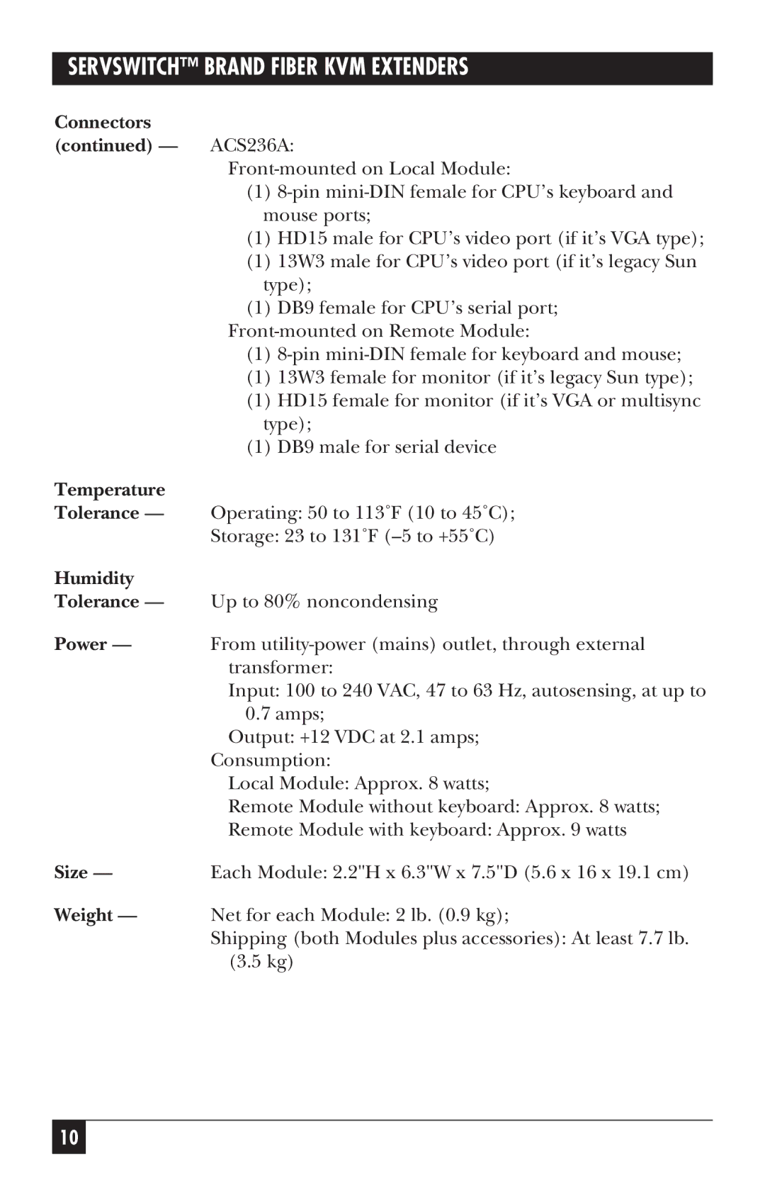 Black Box ACS236A, ACS235A manual Temperature 