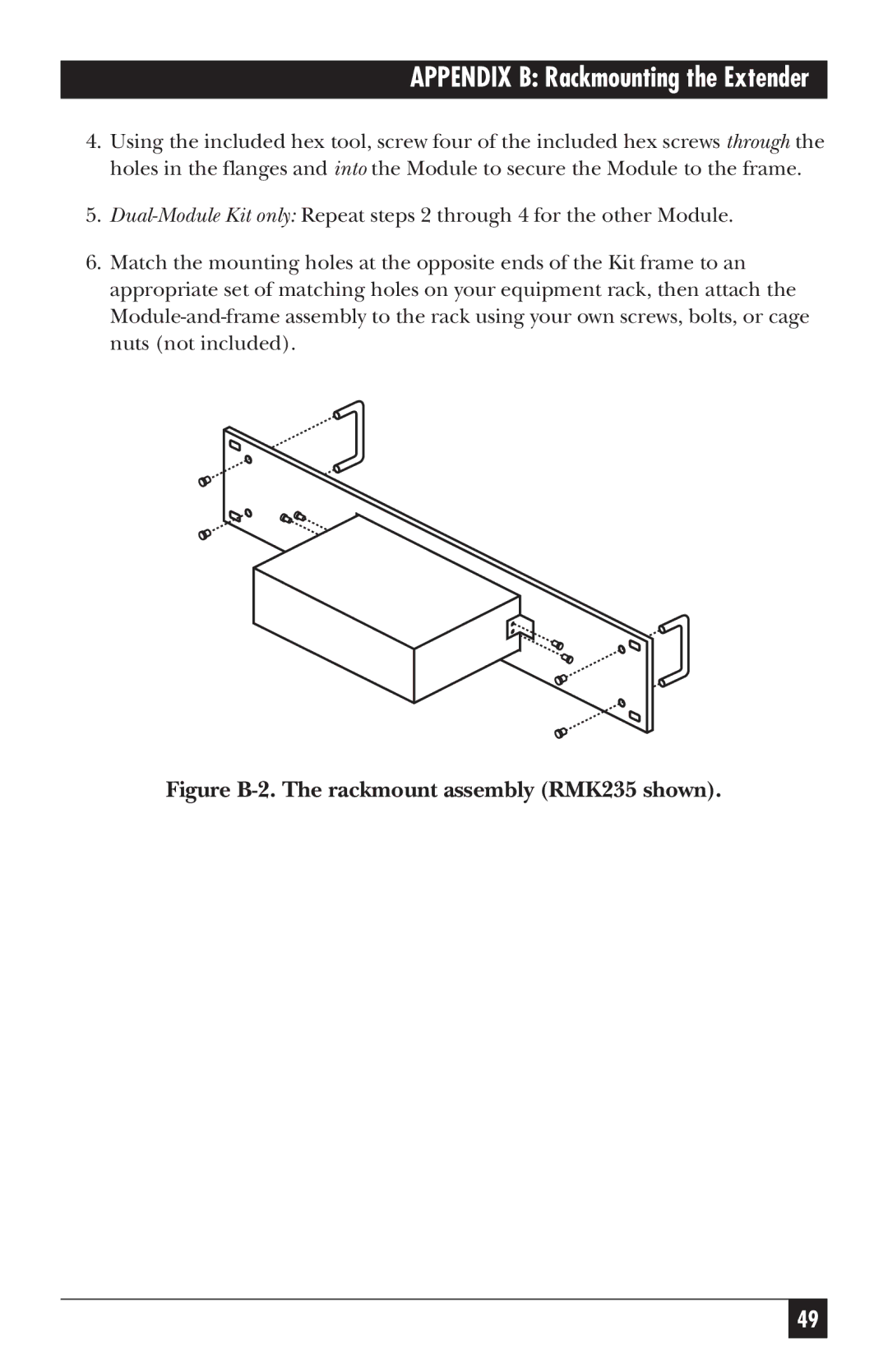 Black Box ACS235A, ACS236A manual Figure B-2. The rackmount assembly RMK235 shown 