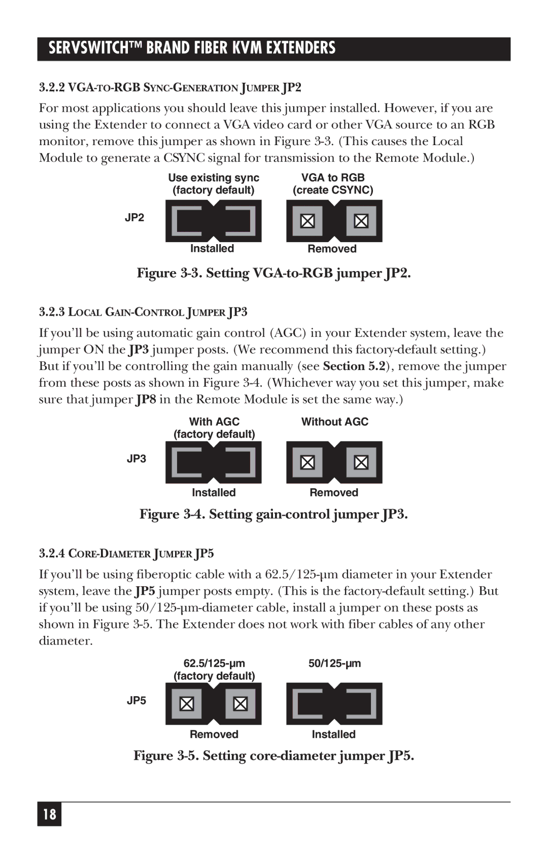 Black Box ACS236A, ACS235A manual Setting VGA-to-RGB jumper JP2 