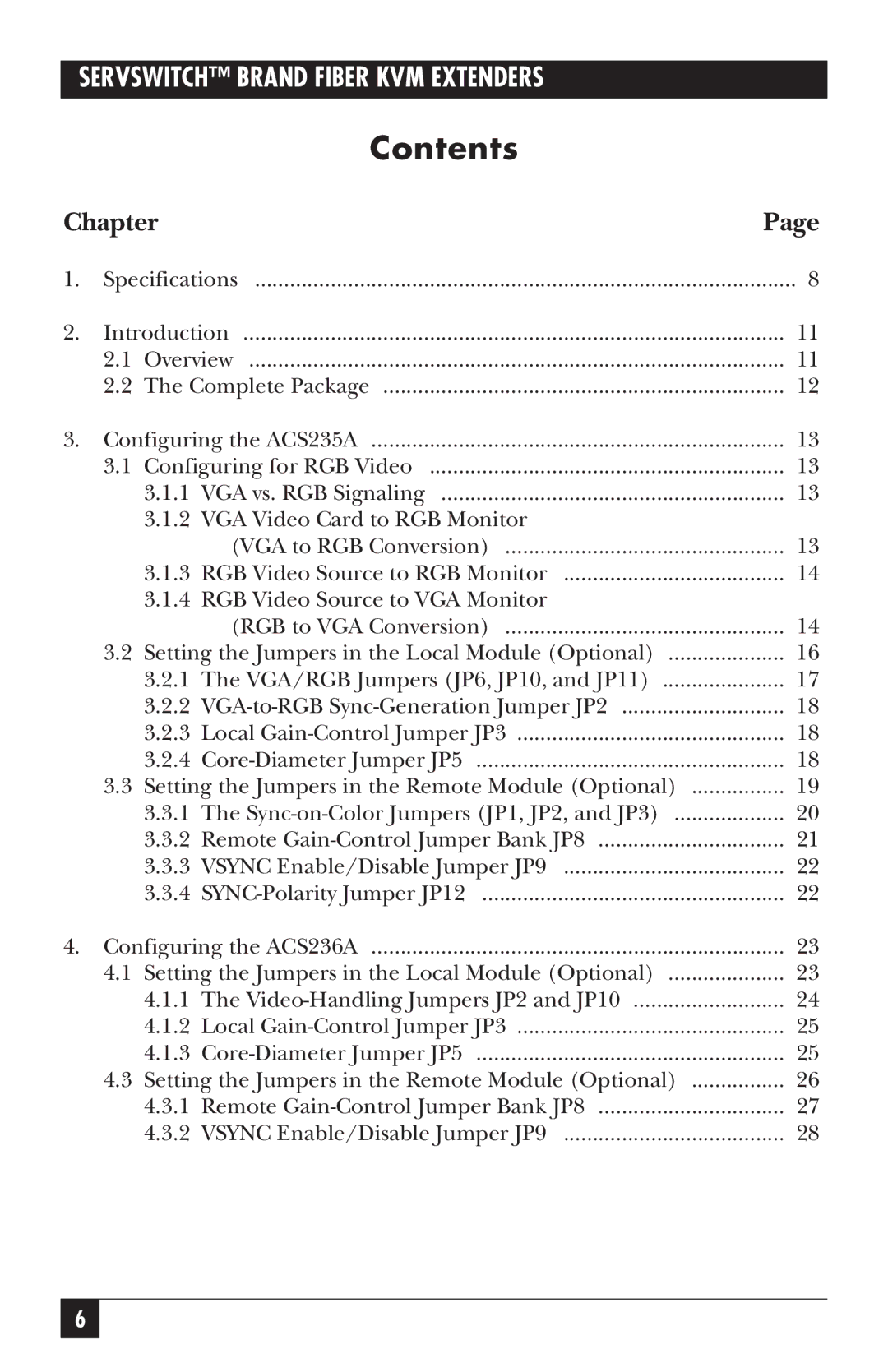 Black Box ACS236A, ACS235A manual Contents 