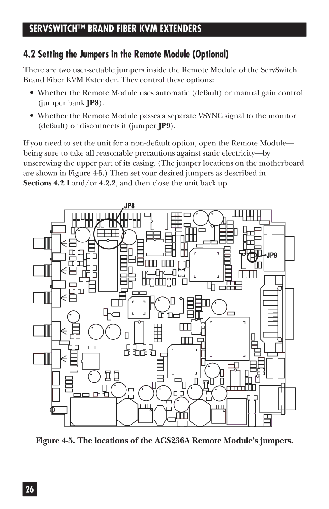 Black Box ACS236A, ACS235A manual Setting the Jumpers in the Remote Module Optional 