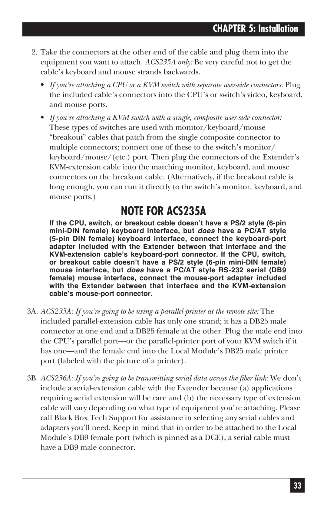 Black Box ACS235A, ACS236A manual Installation 