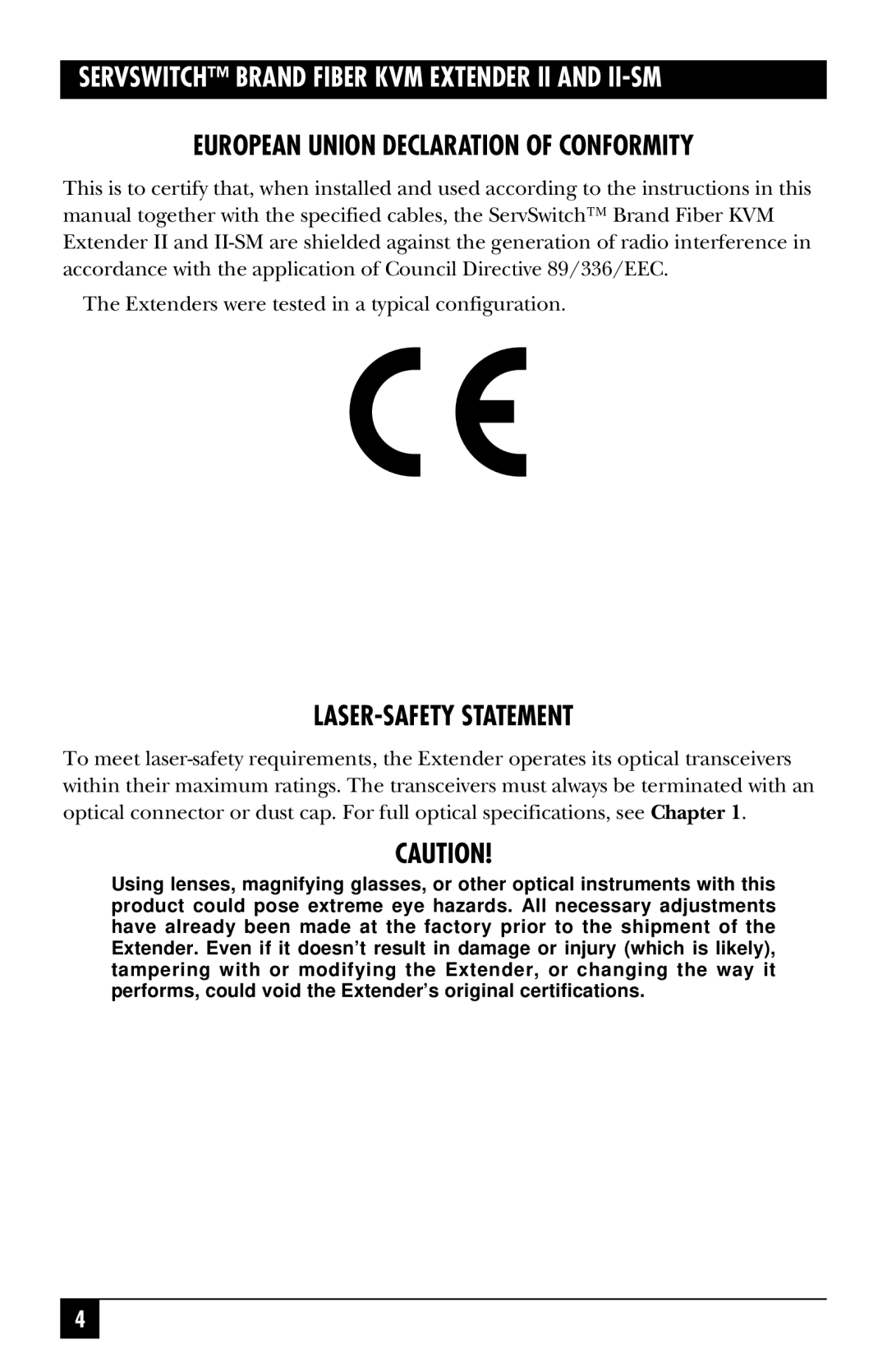 Black Box ACS251A, ACS250A manual European Union Declaration Of Conformity, Laser-Safety Statement 