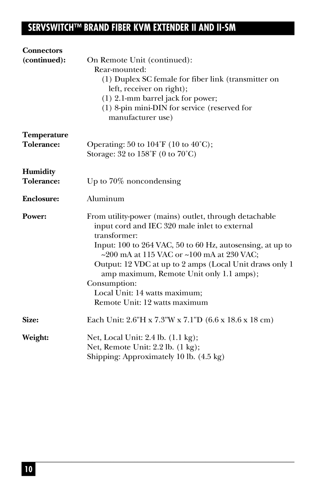 Black Box ACS251A, ACS250A manual Temperature 