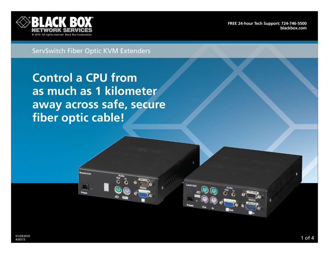 Black Box ACS335A-AS manual 1­ of, Control a CPU from, ServSwitch Fiber Optic KVM Extenders, 01/29/2010 #26573 
