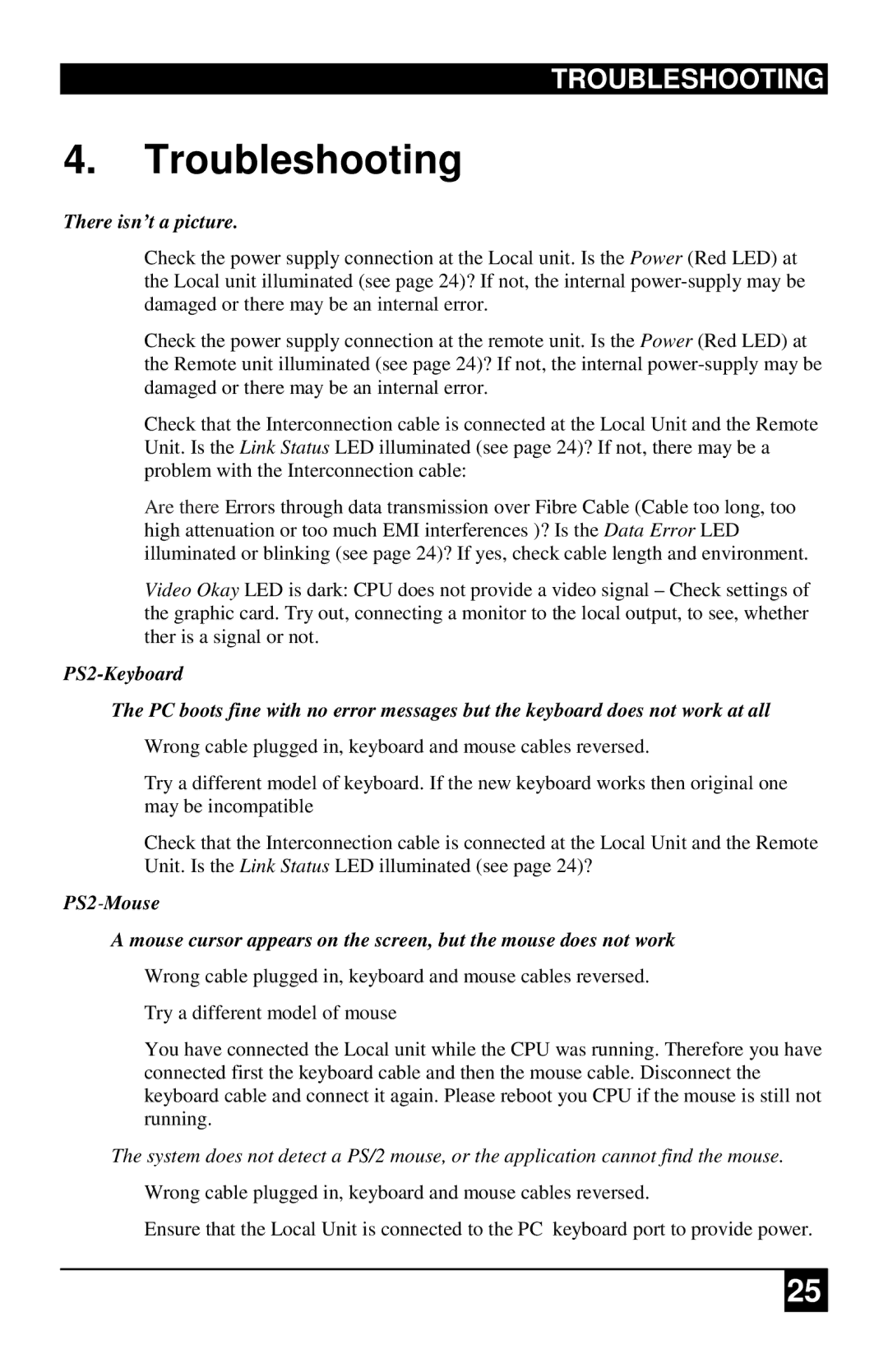 Black Box ACS2209A-xx, ACS4001A-xx, ACS4201A-xx, ACS1009A-xx manual Troubleshooting, There isn’t a picture 