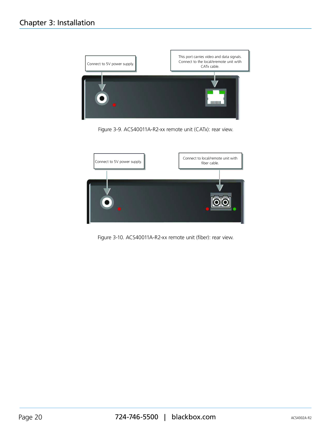 Black Box ACS4011A-R2, ACS4002A-R2-MM, ACS4002A-R2-SM, ACS4004A-R2-MM manual ACS40011A-R2-xx remote unit CATx rear view 