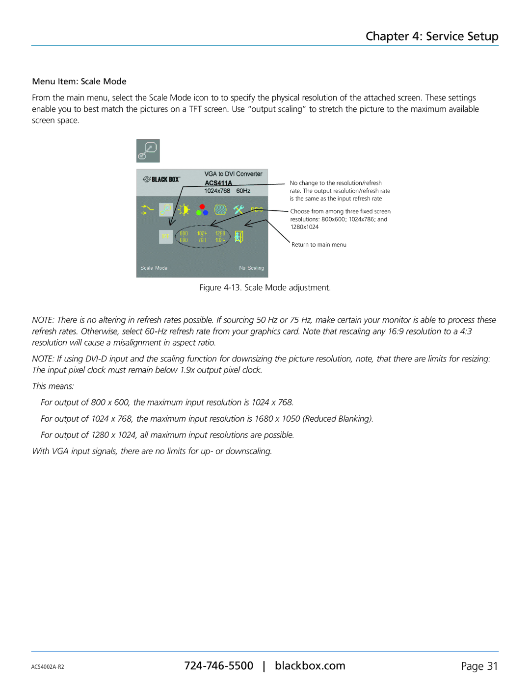 Black Box ACS4002A-R2-MM, ACS4002A-R2-SM, ACS4004A-R2-MM, ACS4011A-R2-MM, ACS4004A-R2-SM manual Scale Mode adjustment 