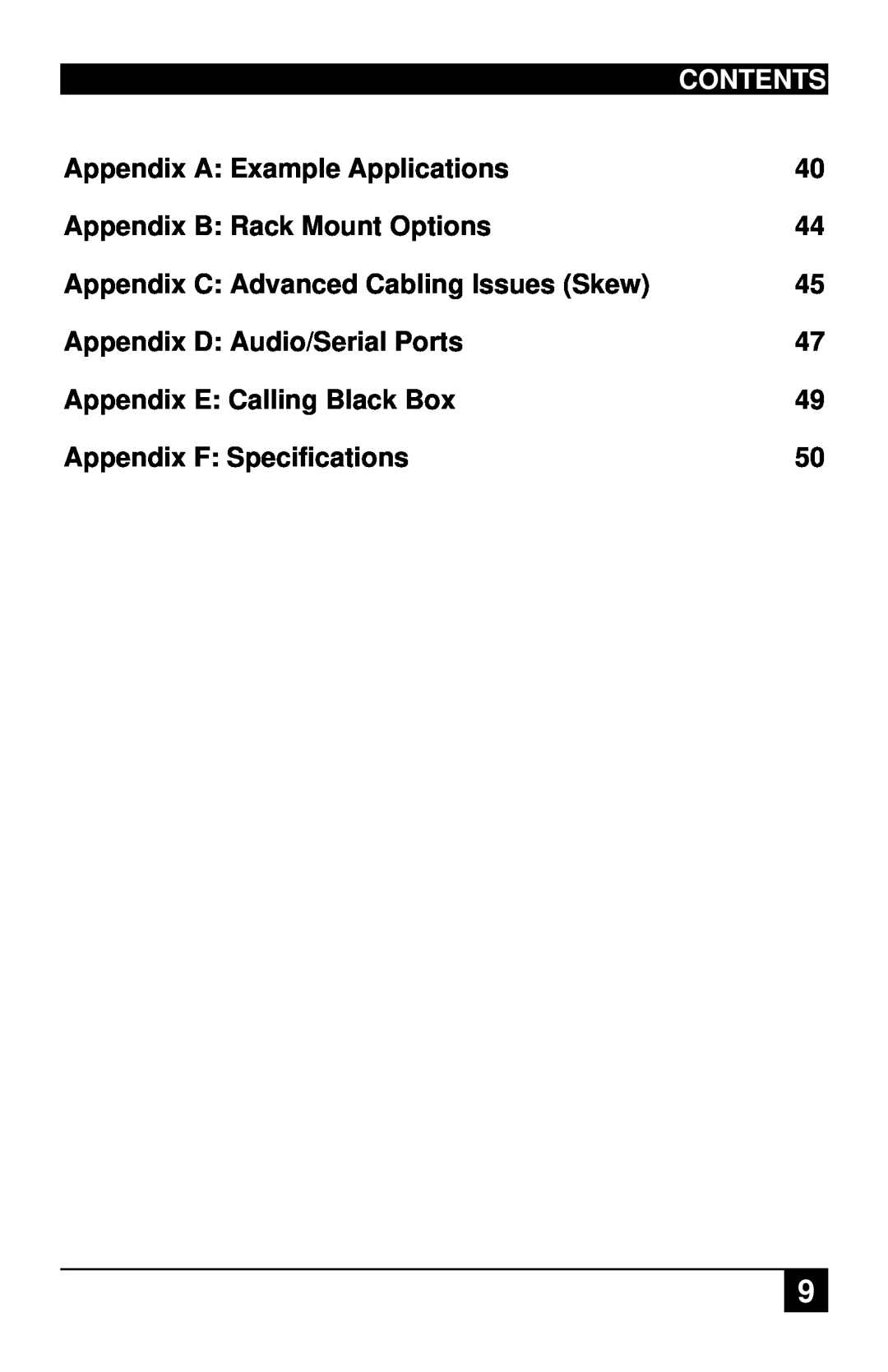 Black Box ACUVREM Appendix A Example Applications, Appendix B Rack Mount Options, Appendix C Advanced Cabling Issues Skew 