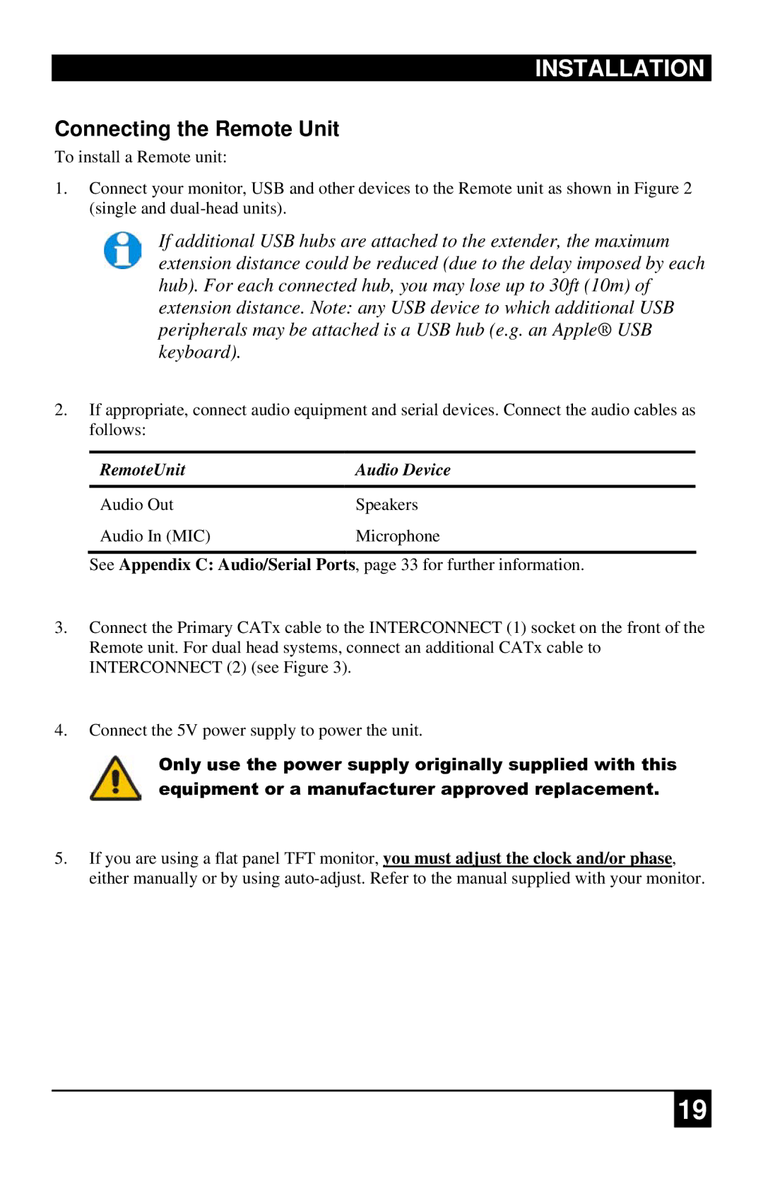 Black Box ACU4201A, ACU4222A, ACU4001A manual Connecting the Remote Unit, RemoteUnit Audio Device 