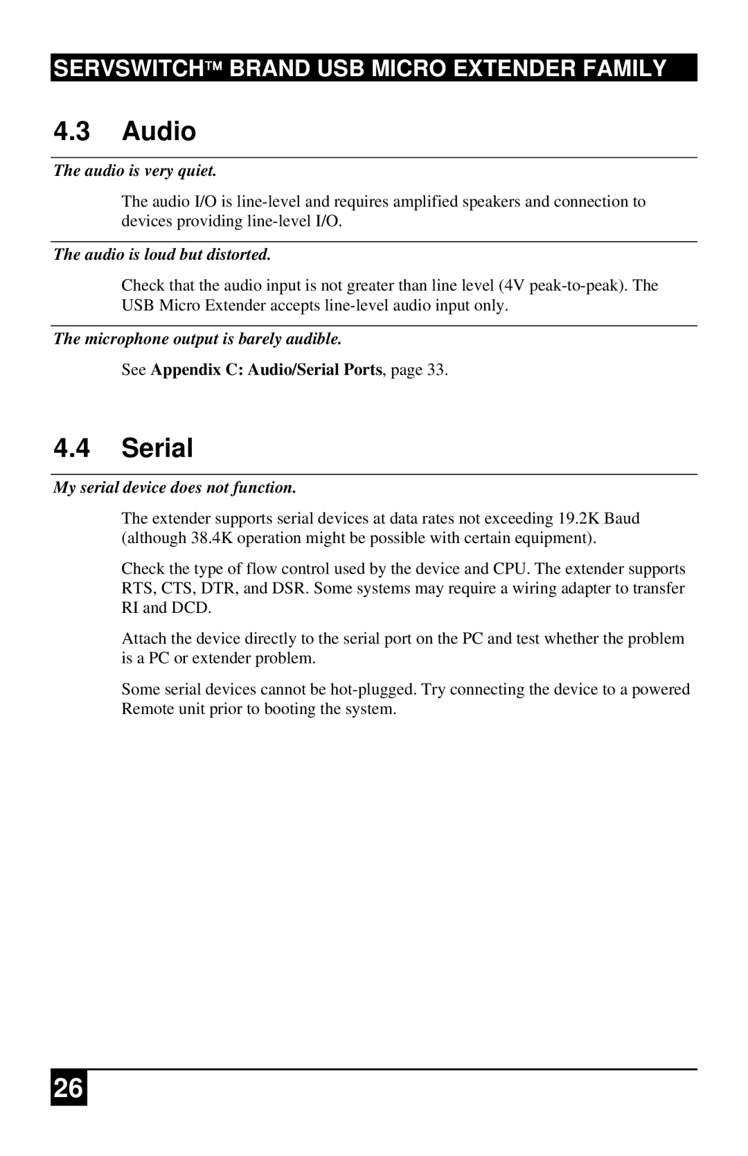 Black Box ACU4222A, ACU4001A, ACU4201A manual Audio, Serial 