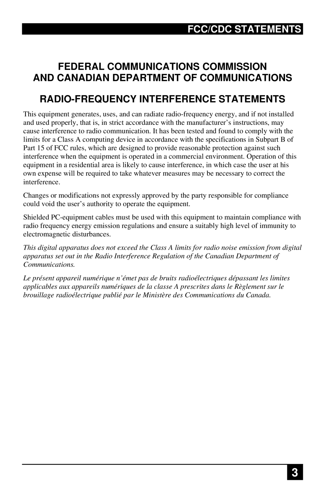 Black Box ACU4001A, ACU4222A, ACU4201A manual FCC/CDC Statements 