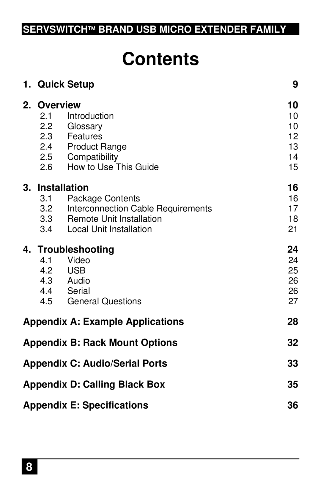 Black Box ACU4222A, ACU4001A, ACU4201A manual Contents 