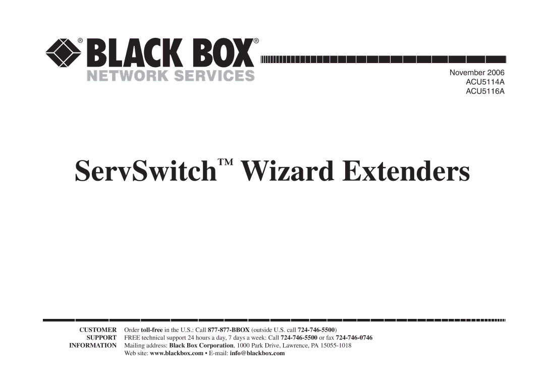 Black Box ACU5114A, ACU5116A, Black Box ServSwitch Wizard Extenders manual 