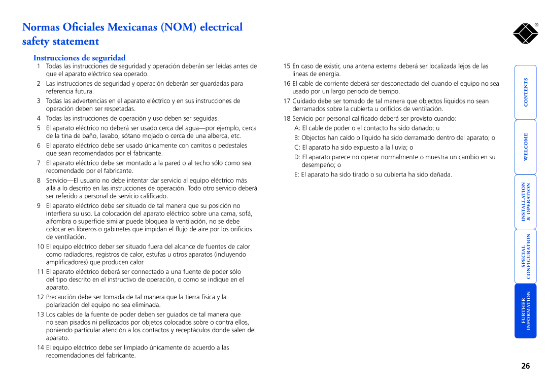 Black Box ACU5116A, ACU5114A manual Normas Oficiales Mexicanas NOM electrical safety statement, Instrucciones de seguridad 