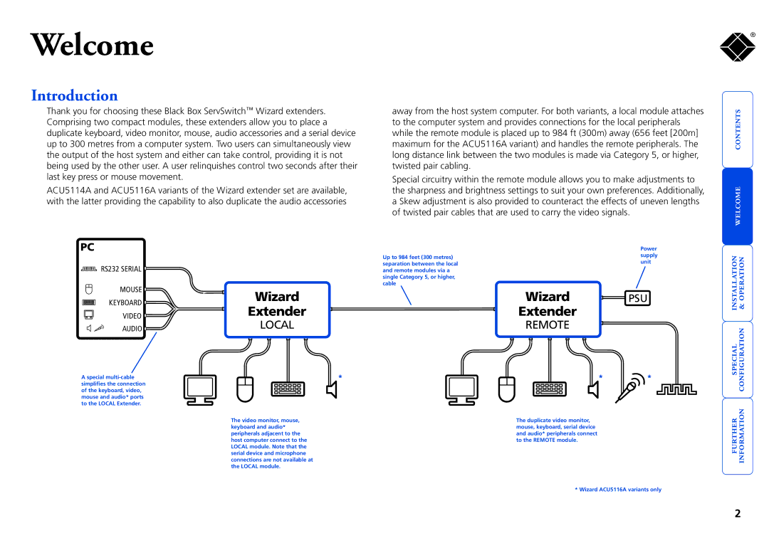 Black Box ACU5116A, ACU5114A, Black Box ServSwitch Wizard Extenders manual Introduction 