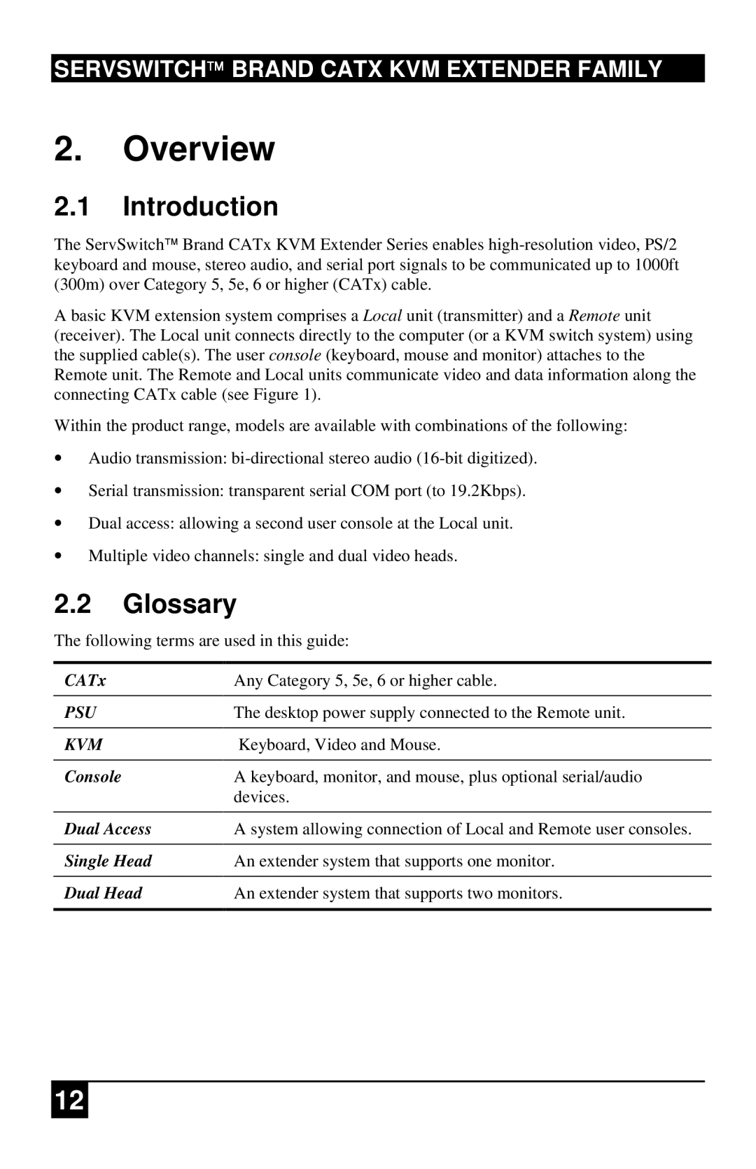 Black Box ACURA002A, ACURA001A, ACU2222A, ACUR001A, ACU2201A, ACU2022A, ACU2028A, ACU2001A, ACUR002A manual Introduction, Glossary 